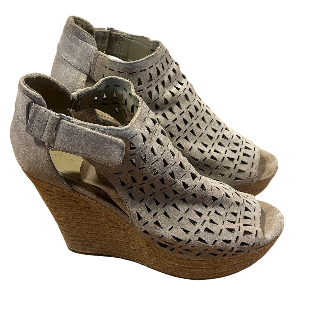 Marc Fisher Helina Suede Platform‎ Wedge Sandals Beige Size 9